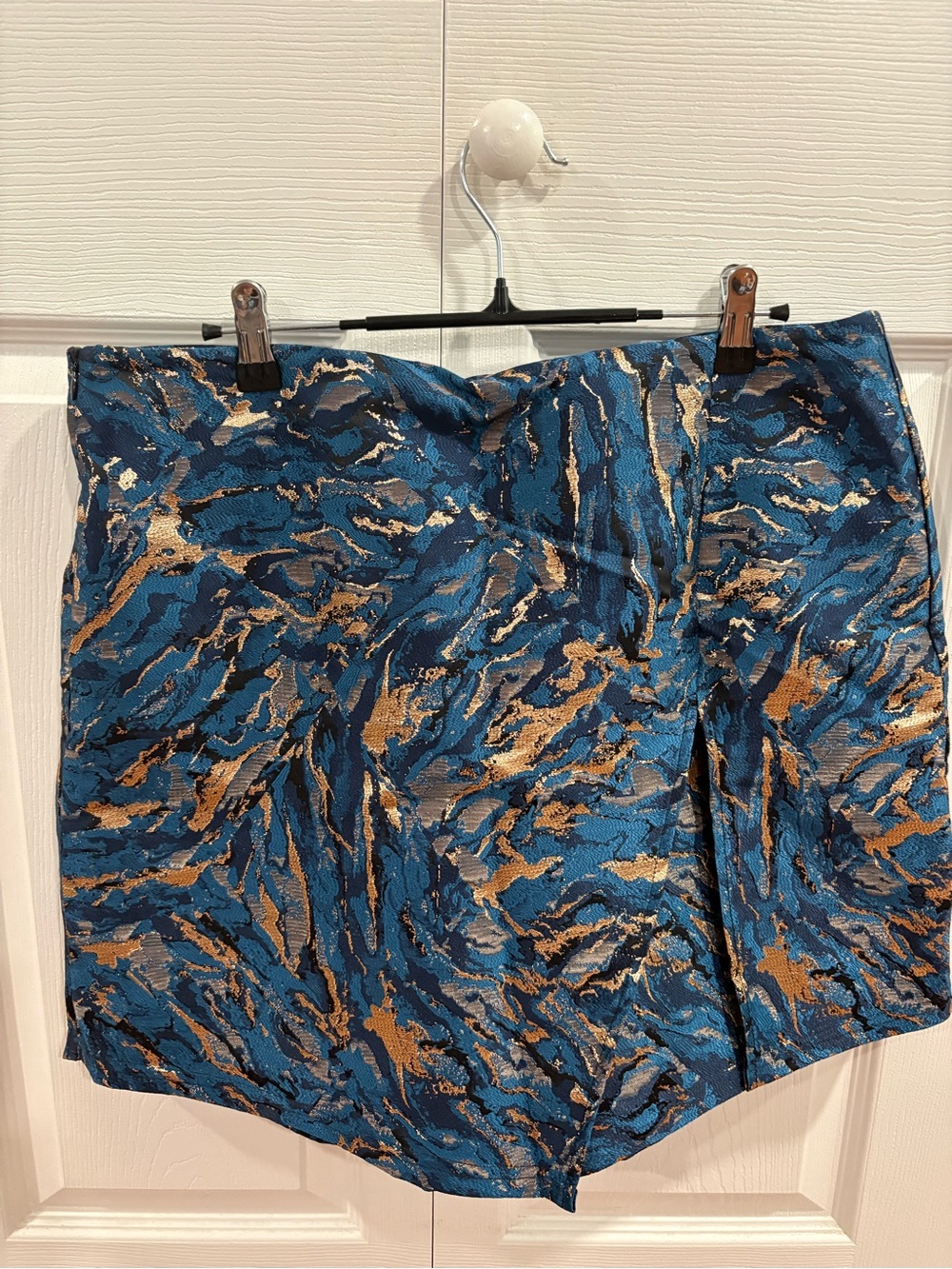 Blue Metallic Abstract Jacquard Skort